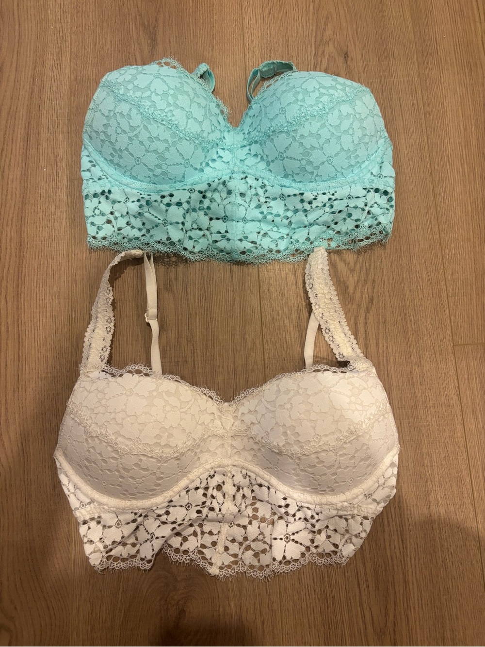 PINK Victoria's Secret Lace Longline Bralettes - Mint & Ivory